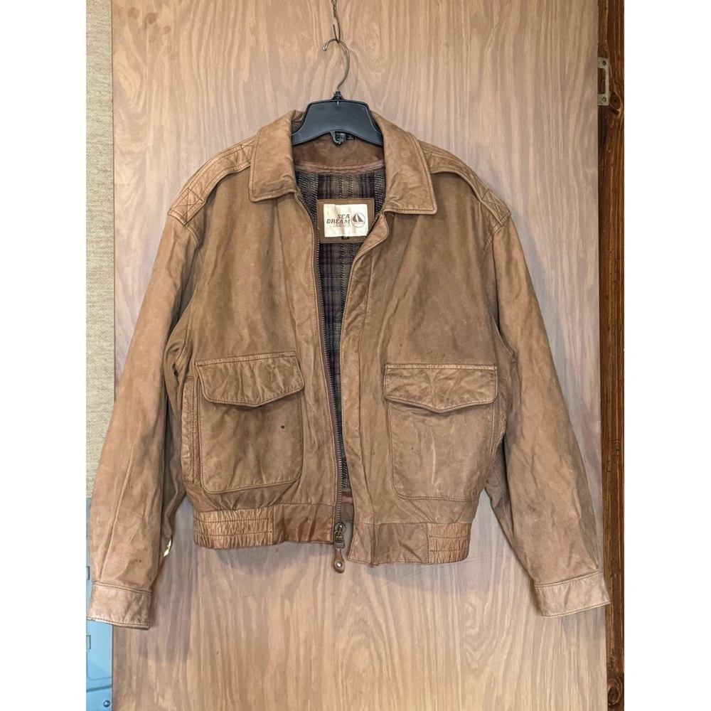 Vintage Sea Dream Leather Bomber Jacket